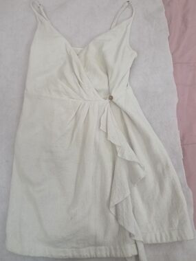 Free People Off-White Wrap-Front Spaghetti Strap Mini Dress